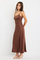 Dallas Chocolate Leopard Satin Jacquard Strappy Midi Dress