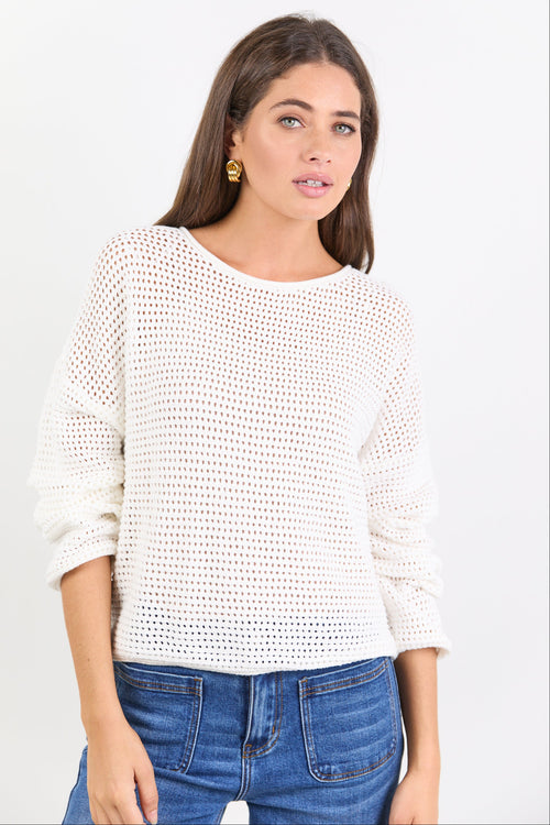 Shop Dawn Ivory Crochet Knit Jumper | Flo & Frankie