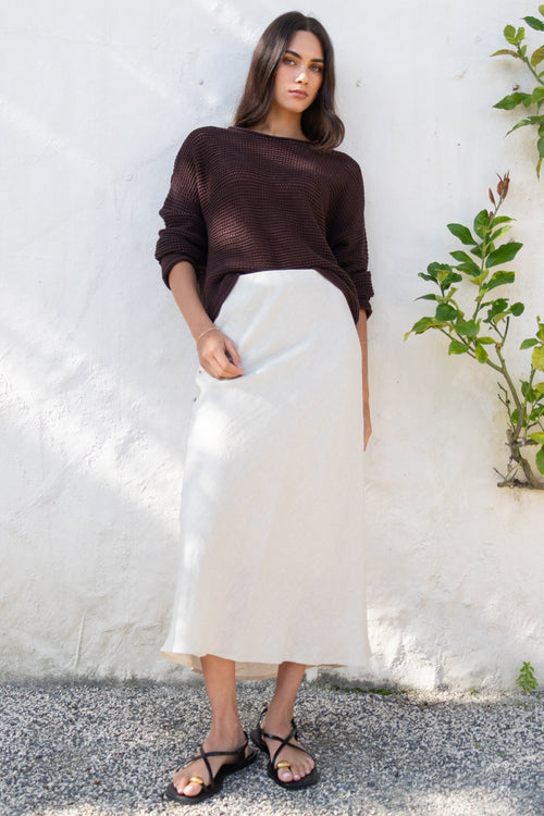 Shop Bliss Natural Linen Bias Midi Skirt Flo Frankie