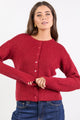 Daydream Red Crewneck Rib Fluffy Cardigan