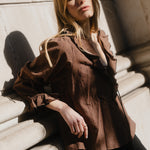 Decorate Chocolate Black Polka Dot Frill Front Mid Sleeve Top