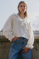 Decorate Ivory Black Stripe Frill Front Mid Sleeve Top