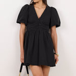 Defining Black Poplin Stretch Back Mini Dress