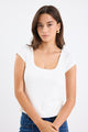 Definitive Ivory Cap Short Sleeve Square Neck Stretch Top