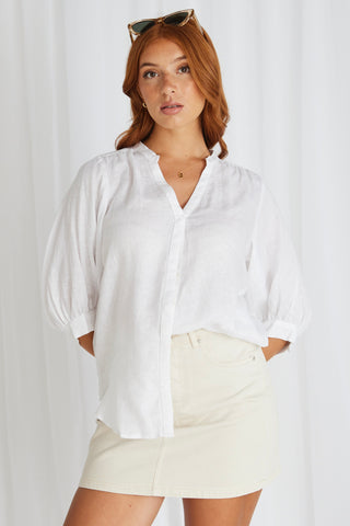 Deity White Linen Puff Sleeve Blouse WW Shirt By Rosa.   