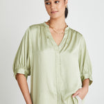 Deity Sage Satin Button Through Puff Sleeve Ss Blouse WW Top By Rosa.   