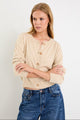 Delight Champagne Cotton Cashmere Fine Knit Crew Cardigan