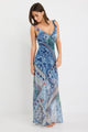 Delightful Blue Scarf Print Georgette Bias Slip Maxi Dress