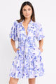 Delphi Ivory Blue Floral Drop Waist Belted Mini Dress