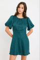 Delphine Forest Linen Puff Sleeve Mini Dress
