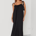 Delta Black Linen Strappy Gathered Maxi Dress WW Dress RE:Union   