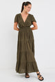 Devotion Olive Floaty SS Tiered Maxi Dress