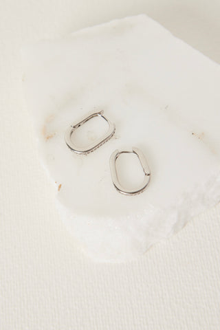 Diamante Oval Rhodium Hoop Earring