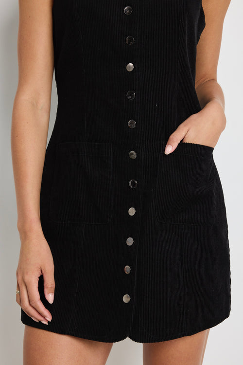 Shop Direction Black Cord Mini Vest Dress | Flo & Frankie Shop Direction Black Cord Mini Vest Dress | Flo & Frankie