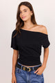 Distant Black Cotton Off Shoulder Tee