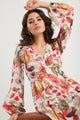 Divine Blush Woodland Floral Balloon Sleeve Floaty Maxi Dress