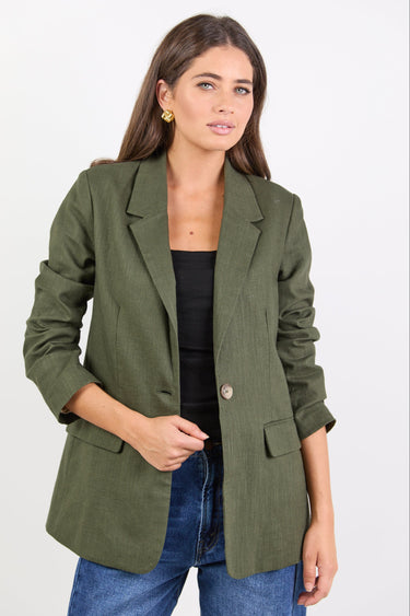 Dock Khaki Ramie Rolled Sleeve Blazer