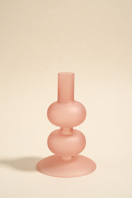 frosted pink glass candle holder