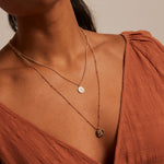 model wearing Double Layered Coin Gold Necklace