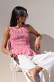 Driven Pink Mini Gingham Shirred Tie Side Top