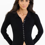 Duplication Black Rib Knit Collared Cardigan