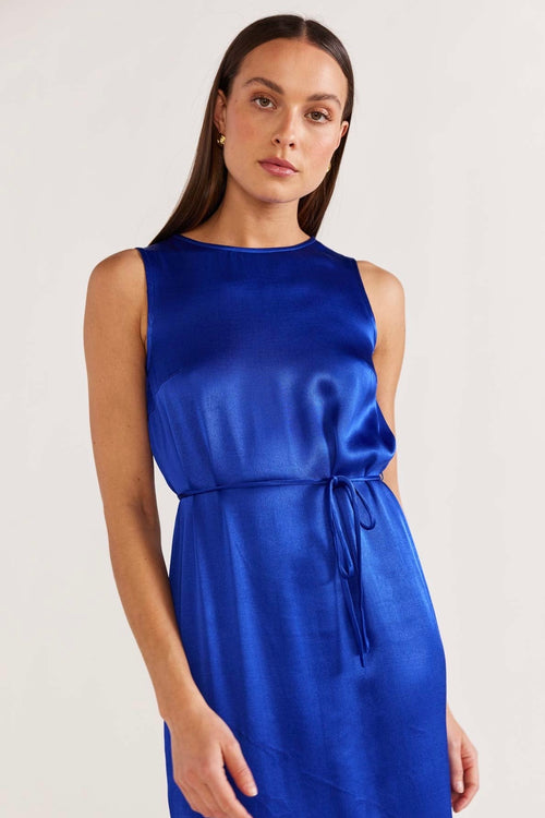 model wears Cobalt Midi Dress