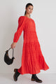 Gigi Blood Orange Shirred Cotton Ls Tiered Maxi Dress