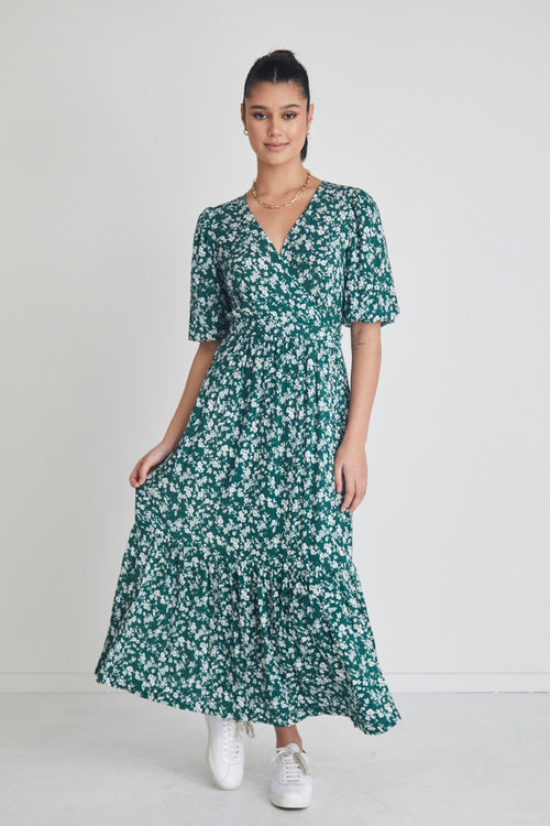 Saltwater Luxe Green Tahoe Floral Wrap Dress