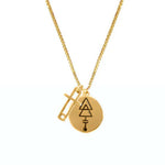 gold necklace with symbol 