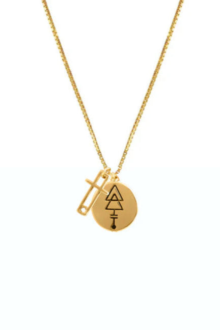 gold necklace with symbol 