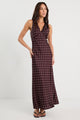 Eastern Burgundy Ditsy Polka Dot Satin Bias Flared Maxi Dress