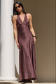 Eastern Dark Chocolate Satin Bias Flared Maxi Dress