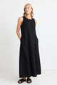 Easygoing Black Linen Blend Sleeveless Crew Neck Midi Dress