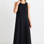 Easygoing Black Linen Blend Sleeveless Crew Neck Midi Dress