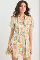Eclipse Peach Bloom Short Puff Sleeve Button Front Mini Dress