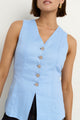Eiffel Pale Blue Linen Fitted Longline Vest