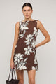 Elara Brown Floral Sleeveless Mini Dress