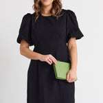 Elder Black Puff Sleeve Tie Midi Dress