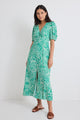 Elemental Green Batik Print Short Sleeve Button Front Midi Dress