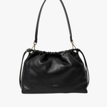 Black saben leather handbag with drawstring 