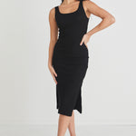 Ember Black Square Neck Rib Knit Tank Dress