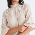 Embrace Champagne Textured High Neck Shirred Top