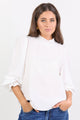 Embrace Ivory Self Stripe Shirred Neck LS Top