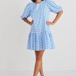 Emelia French Blue Check Drop Waist Smock Mini Dress WW Dress Ivy + Jack   