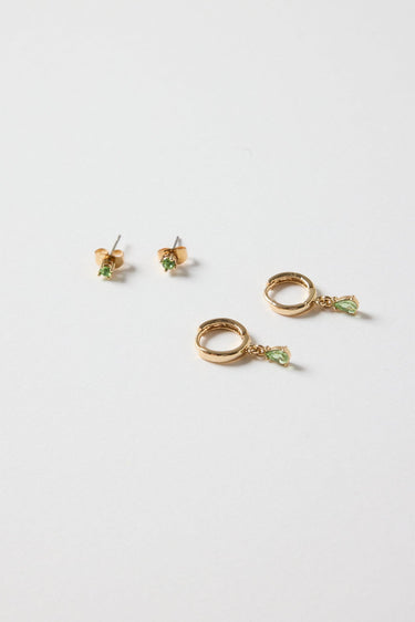 Emerald Huggie Stud Set