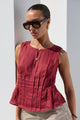 Encourage Wine Linen Pintuck Front Boatneck Top