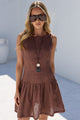 Endure Mocha Linen Fit Flare Mini Cutout Back Dress