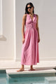Enjoy Pink Mini Gingham Tie Front Maxi Dress