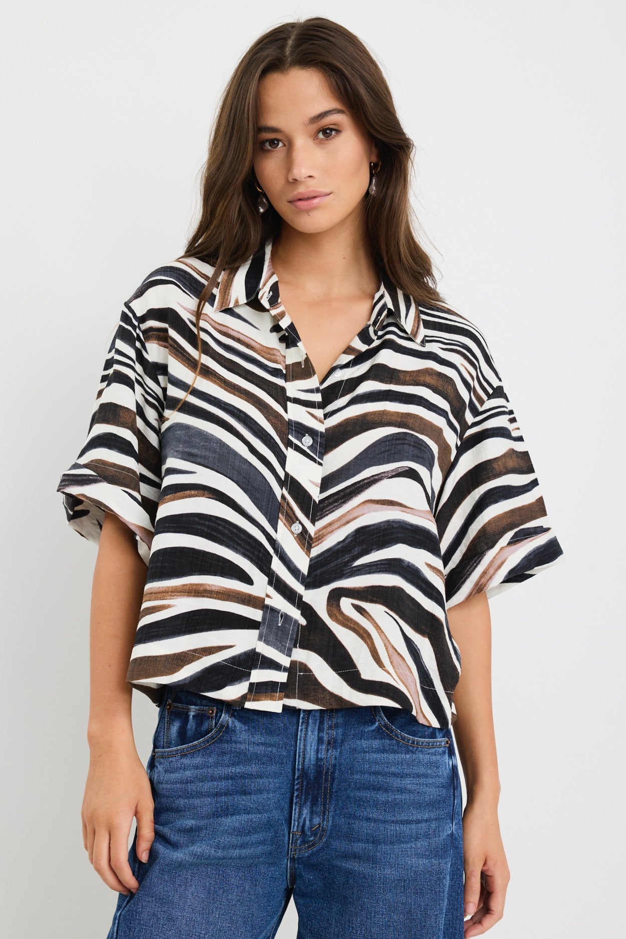 Shop Entangle Chocolate Zebra Boxy SS Shirt | Flo & Frankie
