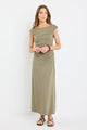 Equator Khaki Jersey Rouched Midi Dress